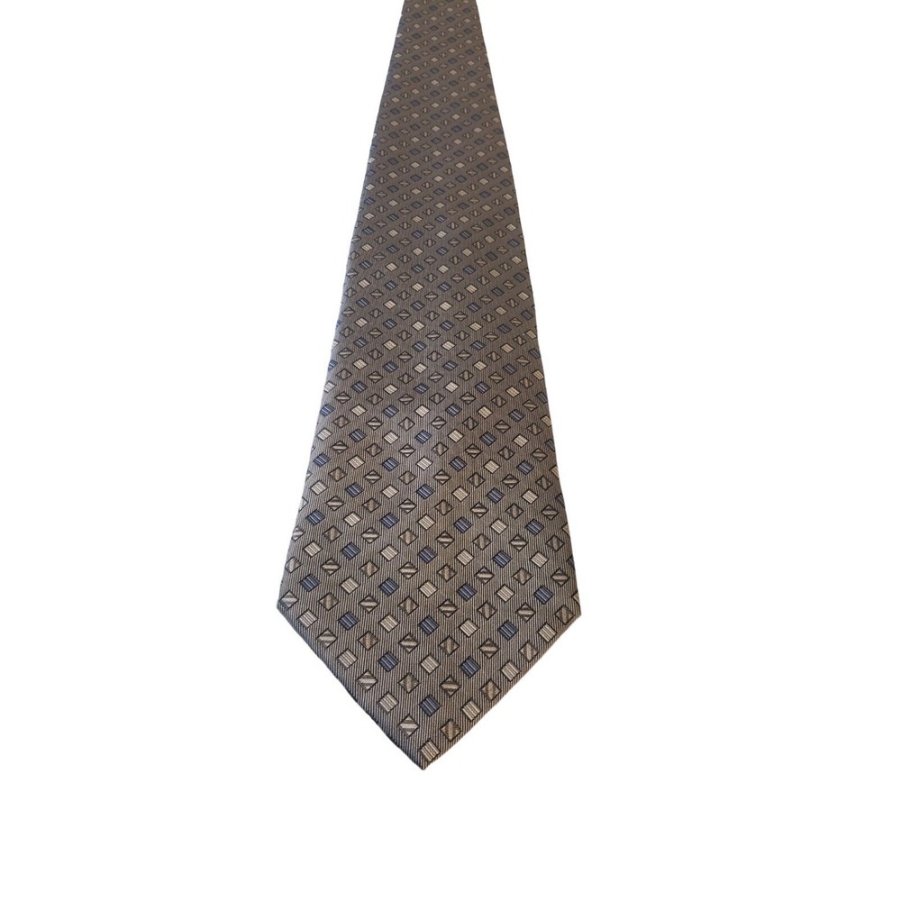 Croft & Barrow Mens Geometric Pattern 100% Silk Neck Tie Silver Business Wedding